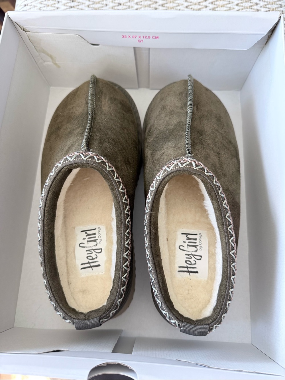 Corkys Olive Green Faux Suede Cozy Slip-On Clog